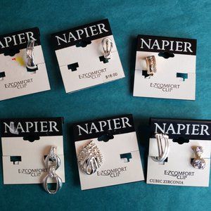 2/10$ Lot of 7 mismatch single silver tone clip napier earrings